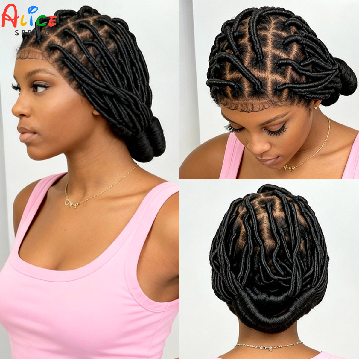 Synthetic Braided Wigs For Black Women - バントゥ編み込みウィッグ 合成フルレース ハンドメイド コーンロウ編み込みウィッグ ナチュラルノットレスブレイズウィッグ ベビーヘア付き