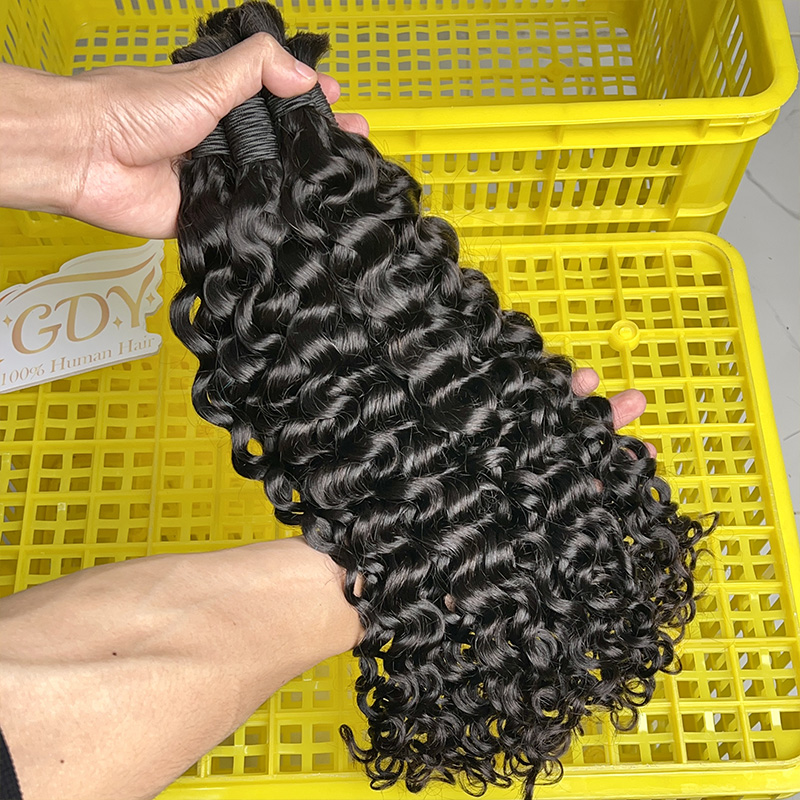 Water Wave Bulk Human Hair For Braiding - 100%人毛バルクヘア、編み込み用ウォーターウェーブ、未加工バージンヘアエクステ、ウェフトなし、ウェーブ状ナチュラルブラック、100g