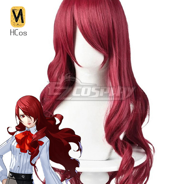 Synthetic Wigs - 手作りのコスプレ衣装：P3 水木美雪 コスプレウィッグ、ワインレッドのミディアムレングスのカール状合成毛ウィッグ、女性用ゲームキャラクターのヘアピース。