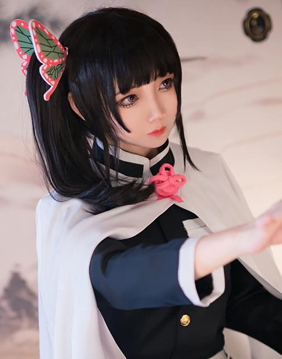Synthetic Braided Wigs For Black Women - アニメ鬼滅の刃つゆりカナヲウィッグコスプレ黒ウィッグ女性耐熱人工毛ウィッグ
