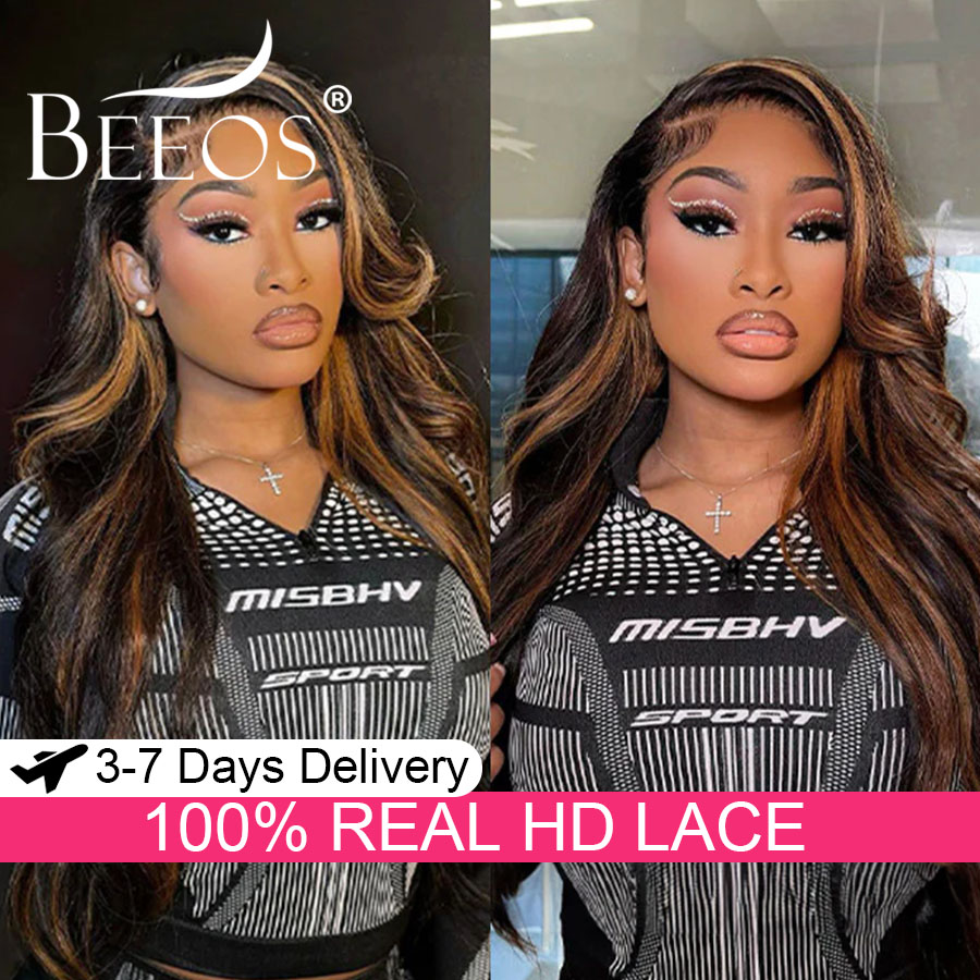 Human Hair Wigs - # 1B/30 ハイライトボディウェーブ 13x6 本物のHDレースフロントウィッグ ハイライトウィッグ