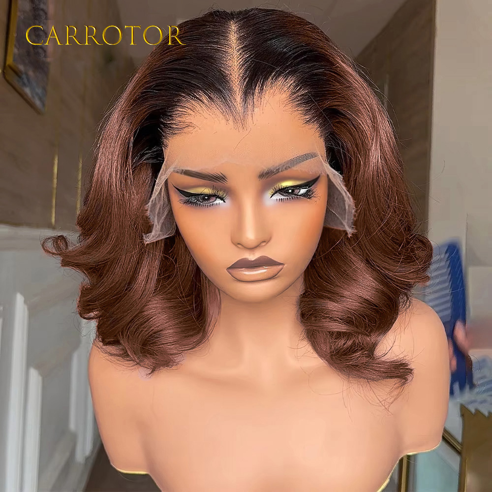 Human Hair Wigs - ラゴスヘアラインウィッグ 1b4 オンブレカラー 13x4 インビジブルレースフロントウィッグ ルーズディープウェーブ人毛ウィッグ