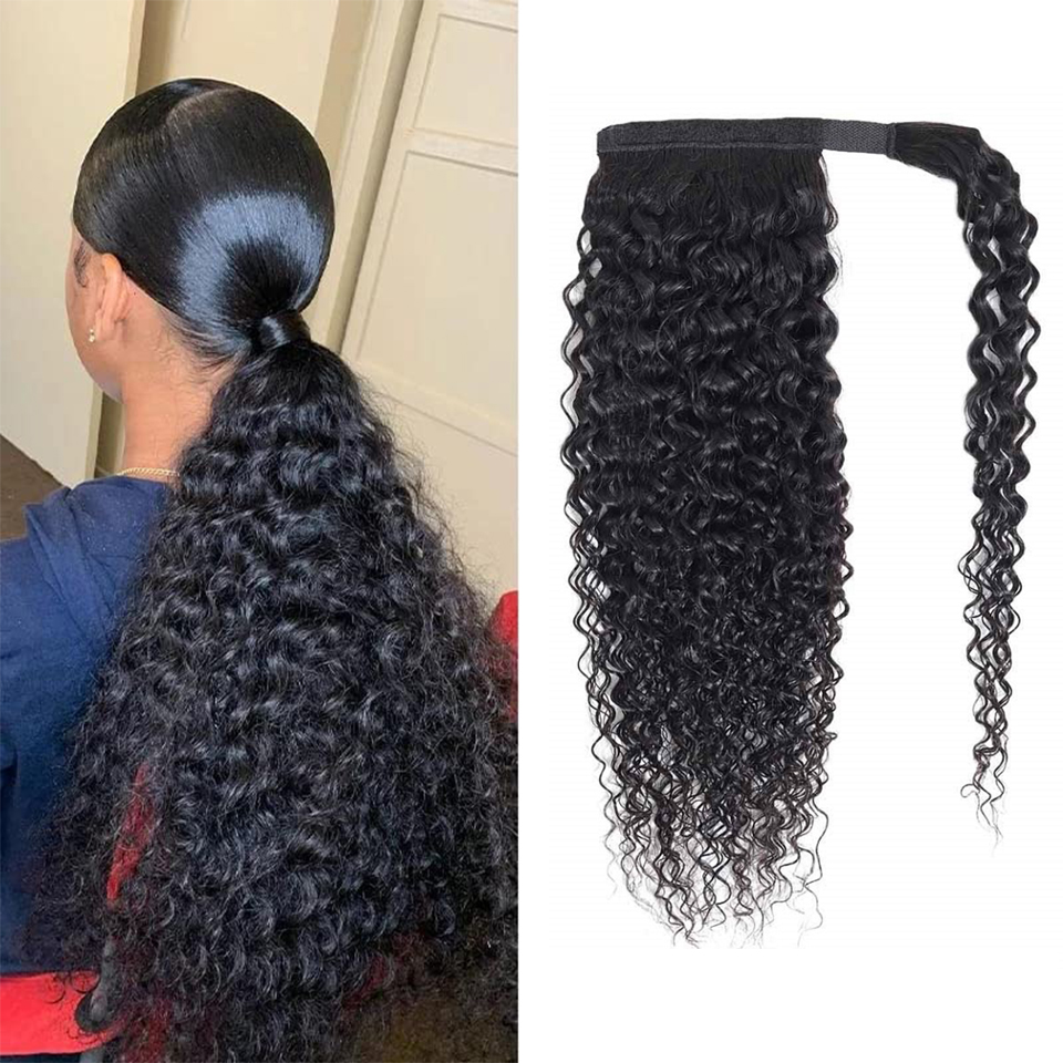 Seamless Clip In Hair Extensions Human Hair - 縮れ毛の人毛ポニーテールラップアラウンドエクステ 縮れ毛ポニーテールヘアエクステンション クリップ式人毛エクステ