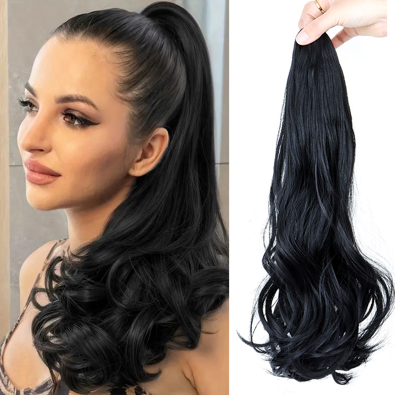 Synthetic Braided Wigs For Black Women - 合成ロングカーリーポニーテールヘアエクステンションアクセサリー爪クリップ黒茶色の髪ポニーテールウィッグ女性用