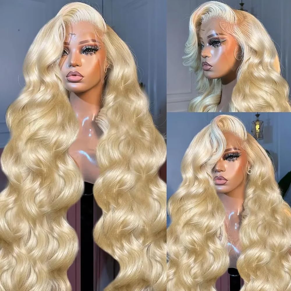 613 Blonde Body Wave Lace Front Wig - # 613番人毛ウィッグ ボディウェーブ 36インチ 密度200% 13x6