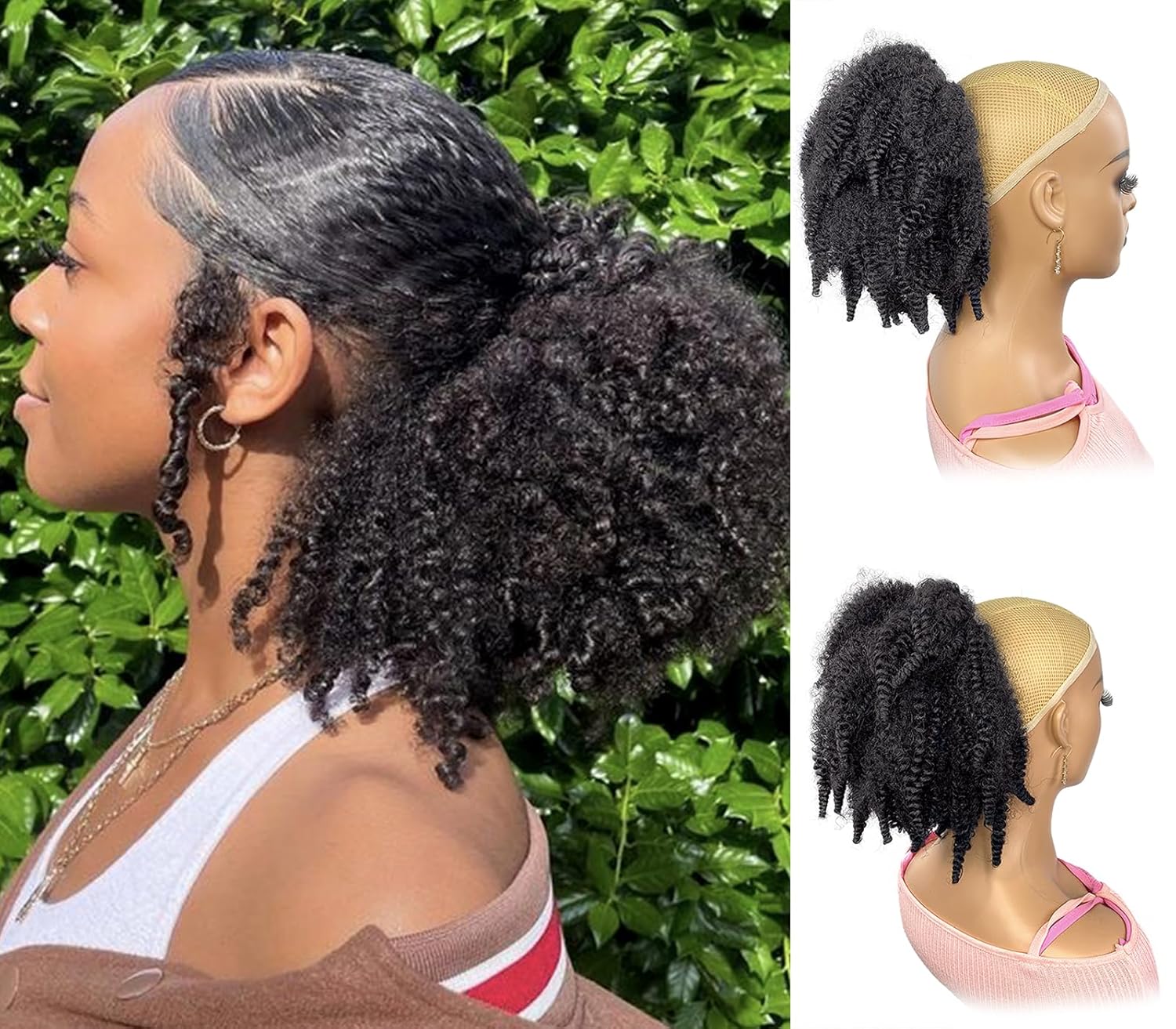 Drawstring Afro Curly Puff Ponytail - 12インチ ショート マーリーヘア ドローストリング ポニーテール ブラウンブラック