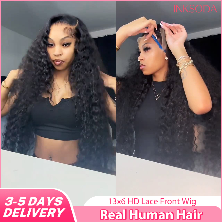 Lace Front Wigs - ディープウェーブ人毛ウィッグ 13x6 HDレースフロントウィッグ カールレースフロントウィッグ 40インチ 220密度