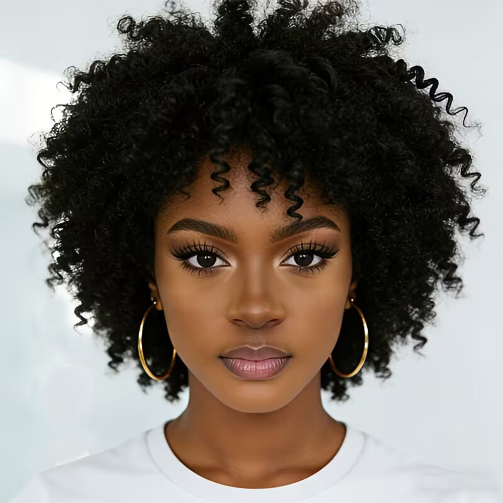 Short Pixie Cut Wig Human Hair Cheap - 人毛ボブウィッグ ショートキンキーカーリー人毛ウィッグ ピクシーカットウィッグ 前髪付き 安価なナチュラルフルマシンウィッグ 6～14インチ