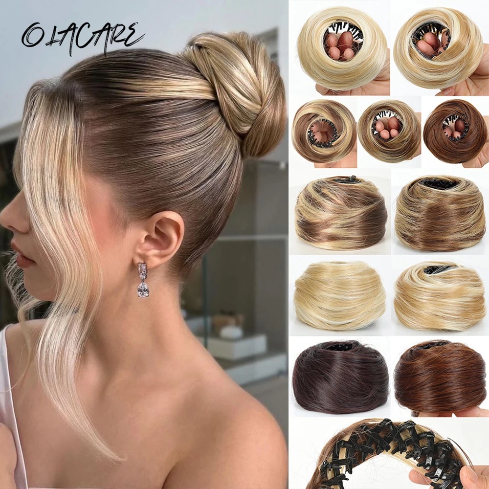 Claw Clip Messy Bun Hair Piece - 合成ミニクロークリップ付きメッシーヘアバン、ドーナツアップヘアピース、女性・女の子用カーリーシニヨン、鳥の巣型、伸縮式