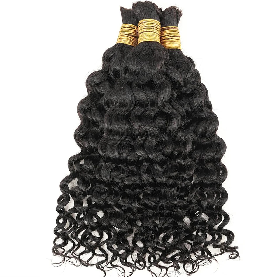 水波状人毛ブレイズヘア　未処理人毛ブレイズヘア　ウェフトなし - Water Wave Bulk Human Hair For Braiding のレビューと価格