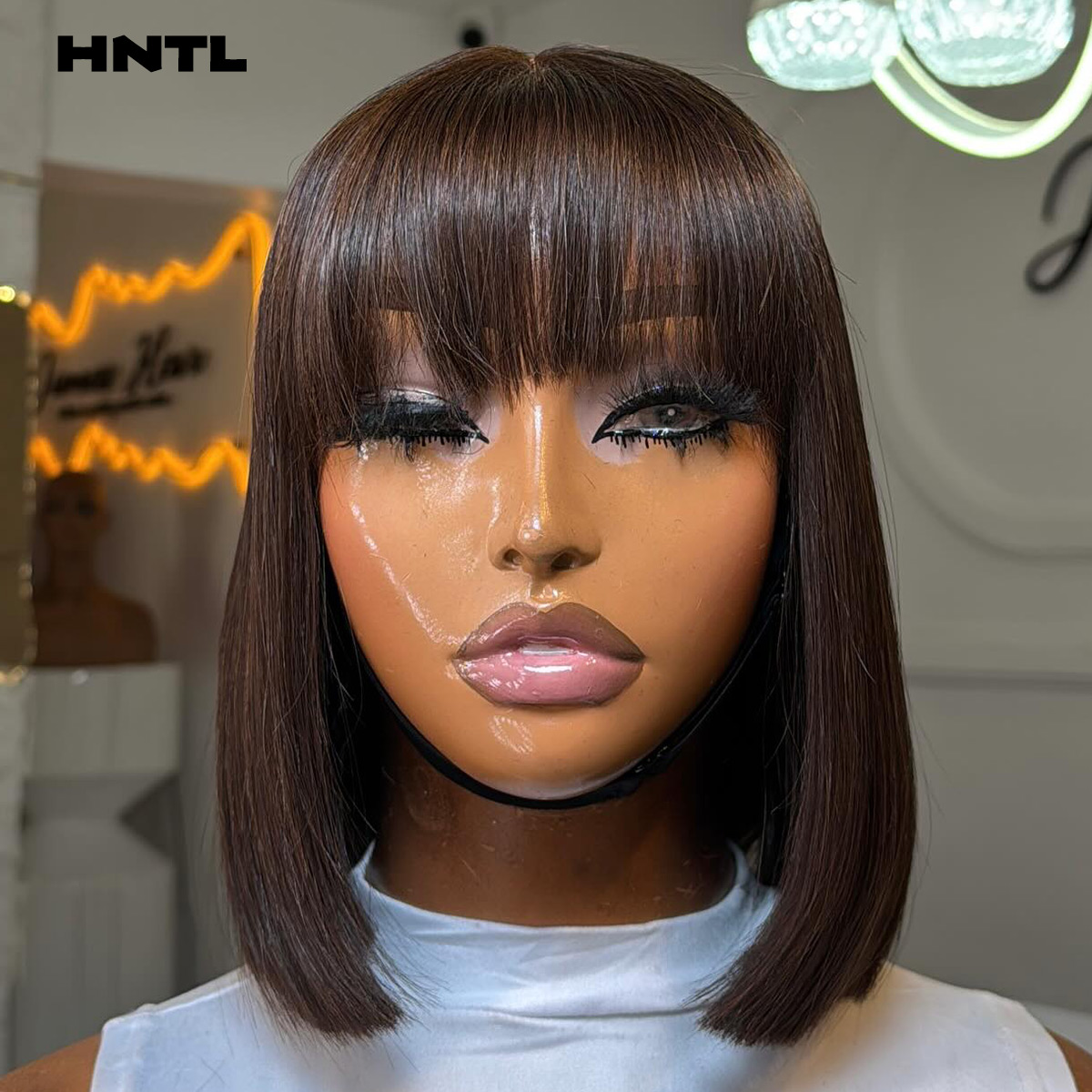 装着簡単グルーレスウィッグ人毛ブラウンカラー4x4 5x5ク - Pre Parted 13X4 Lace Front Bob Wig のレビューと価格