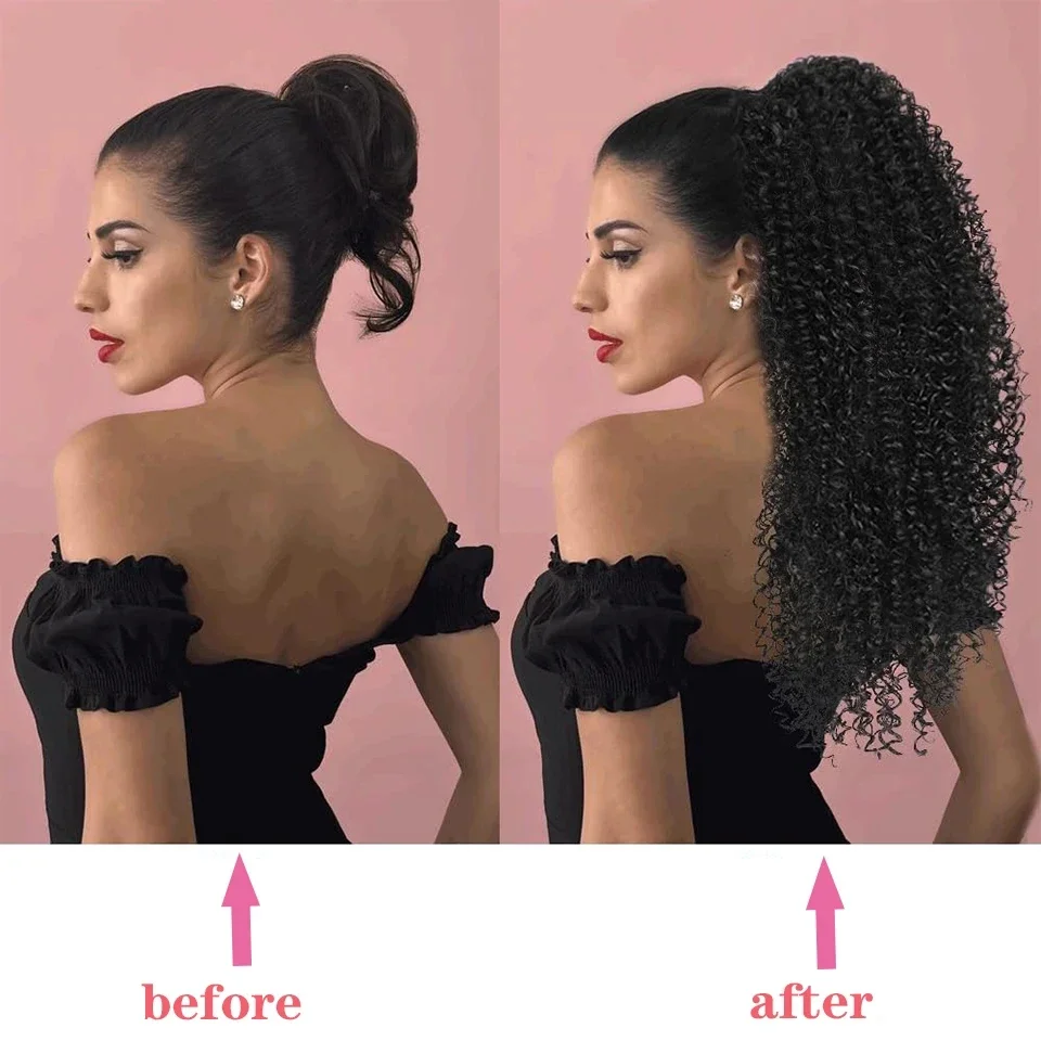 ロング変態カーリー巾着ポニーテールエクステンション女性のため - Drawstring Afro Curly Puff Ponytail のレビューと価格