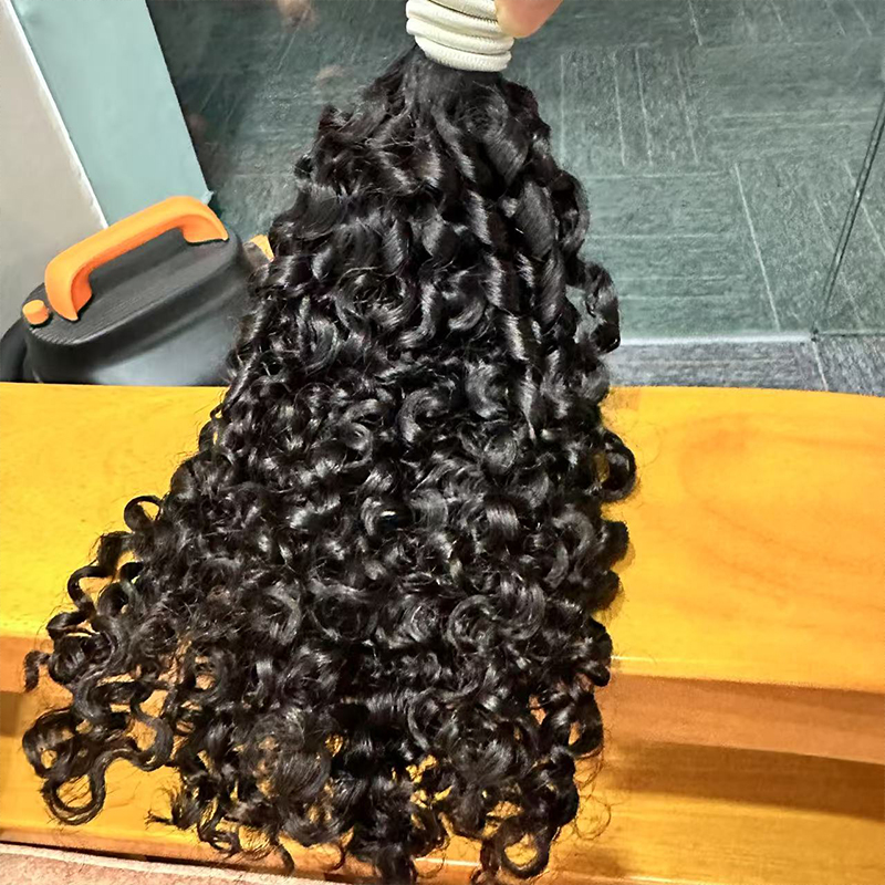 横糸なしバルクビルマカーリー編組人毛エクステンションストレー - Water Wave Bulk Human Hair For Braiding のレビューと価格