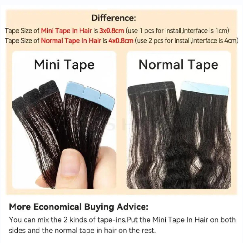 ミニテープヘアエクステンション人毛ナチュラルテープヘアエクス - Invisible Tape In Extensions Real Hair のレビューと価格