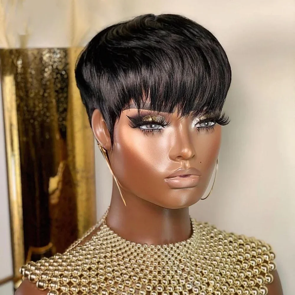 ショートストレートボブウィッグピクシーカットかつら人毛黒人女 - Short Pixie Cut Wig Human Hair Cheap のレビューと価格
