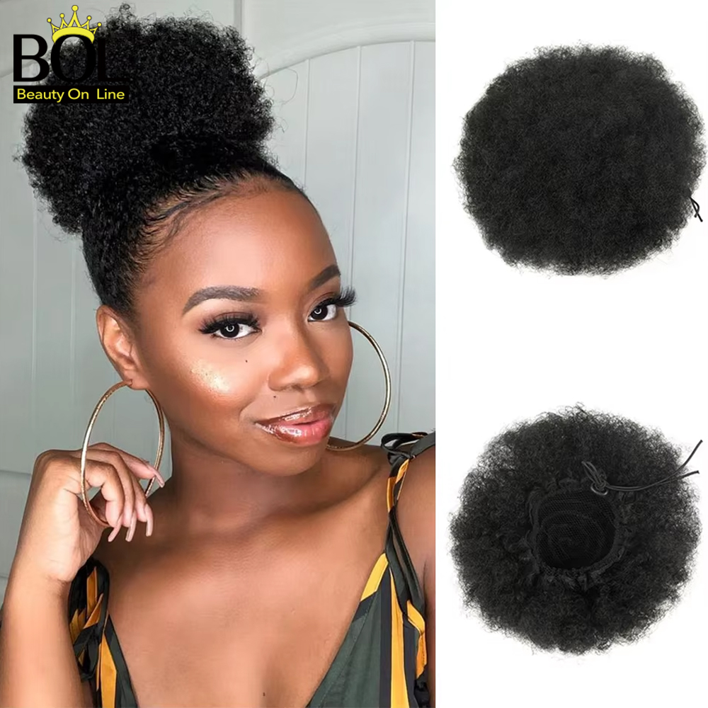 アフロパフドローストリングポニーテールエクステンション　縮れ - Drawstring Afro Curly Puff Ponytail のレビューと価格
