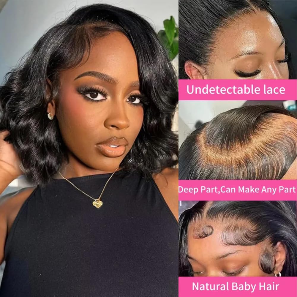 ショートボブ人毛ボディウェーブレースフロントウィッグ 13x - Glueless Wear And Go Human Hair Wig のレビューと価格