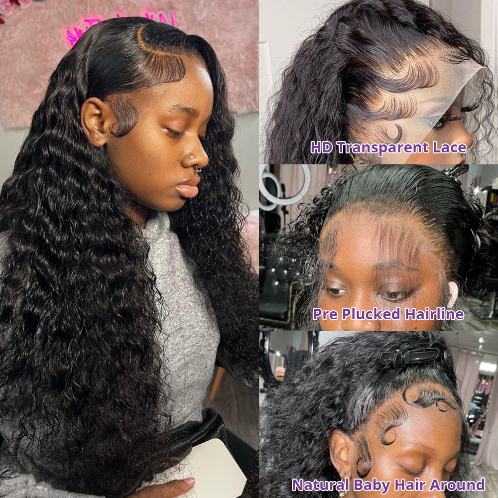 200%リアル密度30～40インチディープウェーブ13x6  - Hd Lace Frontal Wig Human Hair Pre Plucked のレビューと価格