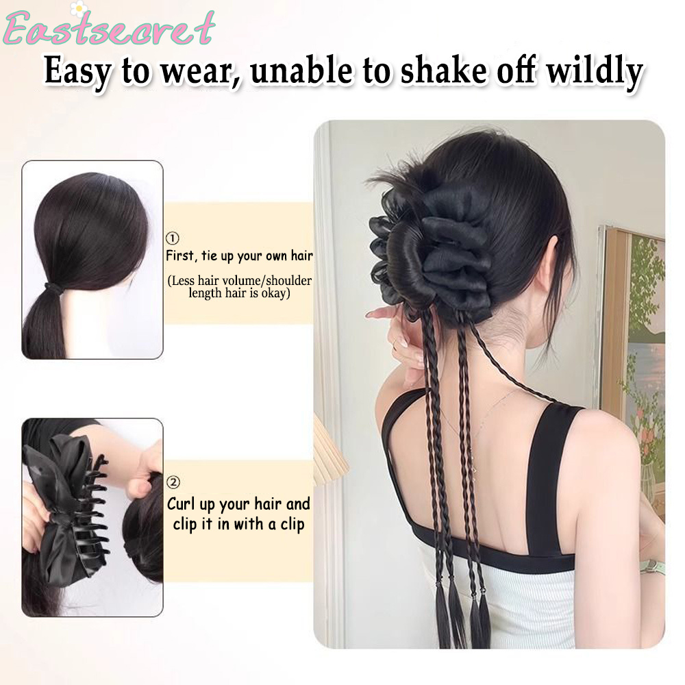 黒いリボンが付いた半分結びのヘアクリップ、羽根飾り付きのヘア - Claw Clip Messy Bun Hair Piece のレビューと価格