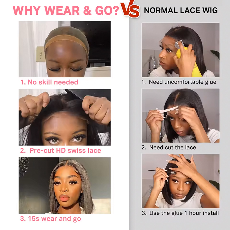 220%高密度、すぐに着用できるボーンストレート、接着剤不要 - Glueless Wear And Go Human Hair Wig のレビューと価格