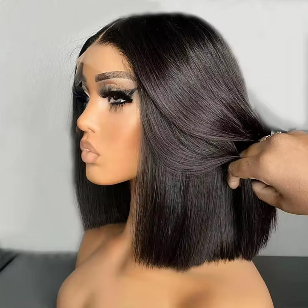 ブラジリアンストレートボブ 13x4 レースフロント人毛ウィ - Pre Parted 13X4 Lace Front Bob Wig のレビューと価格