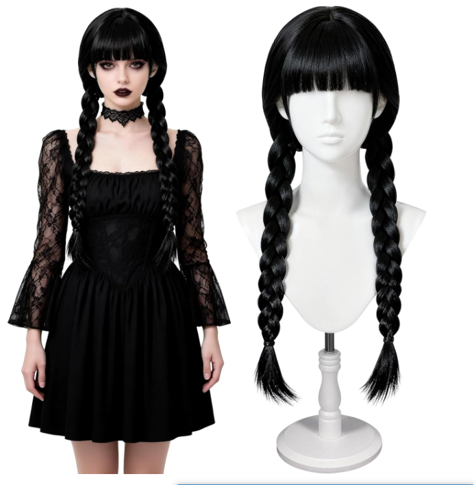 ロングゴシックコスプレウィッグ女性ロング黒三つ編み人工毛パー - Synthetic Braided Wigs For Black Women のレビューと価格