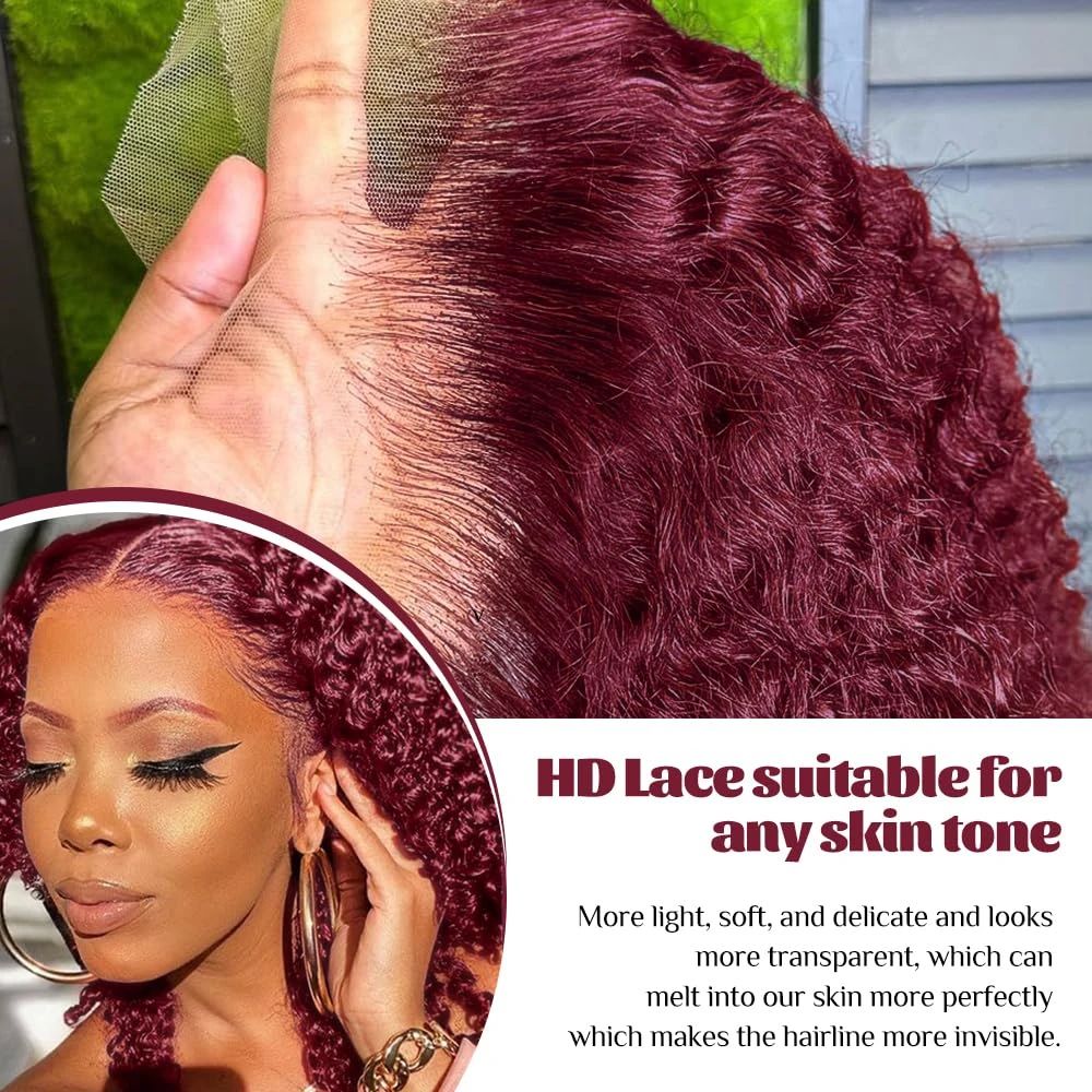 ブルゴーニュ 99J ディープウェーブショートボブウィッグ  - Glueless Wear And Go Human Hair Wig のレビューと価格
