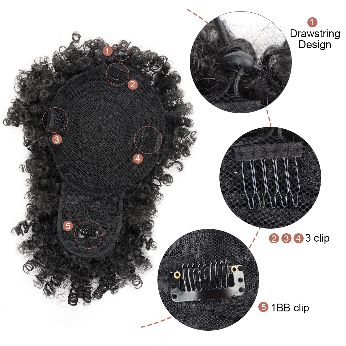 フリンジ付きアフロパフ合成引きひもポニーテール、黒人女性用パ - Drawstring Afro Curly Puff Ponytail のレビューと価格