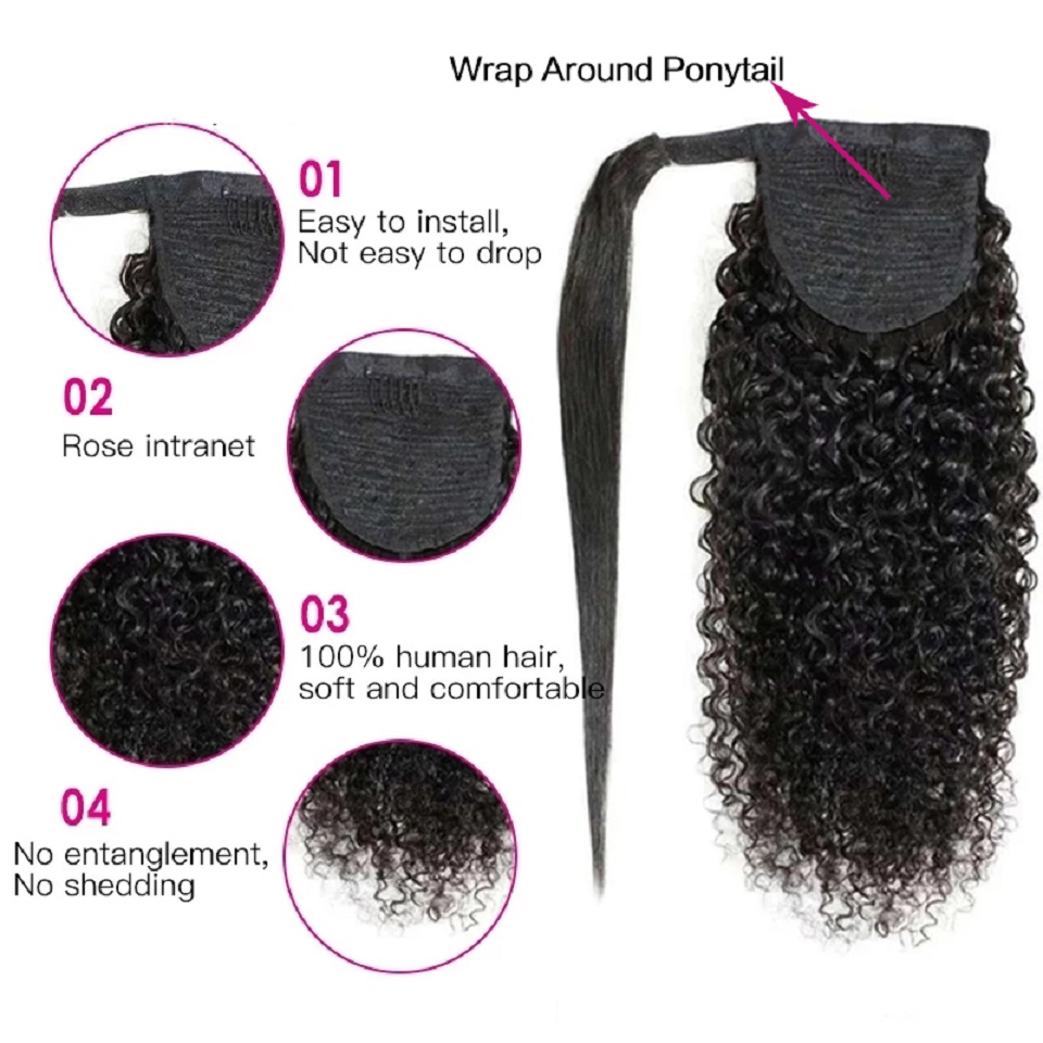 縮れ毛の人毛ポニーテールラップアラウンドエクステ　縮れ毛ポニ - Seamless Clip In Hair Extensions Human Hair のレビューと価格