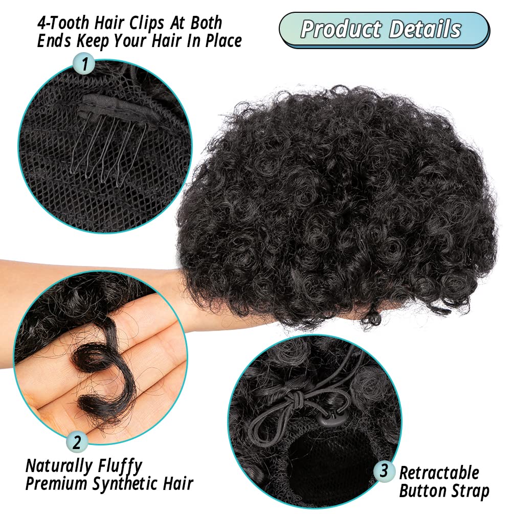 6 インチアフロパフ巾着ポニーテール人工ヘアアクセサリー変態 - Drawstring Afro Curly Puff Ponytail のレビューと価格