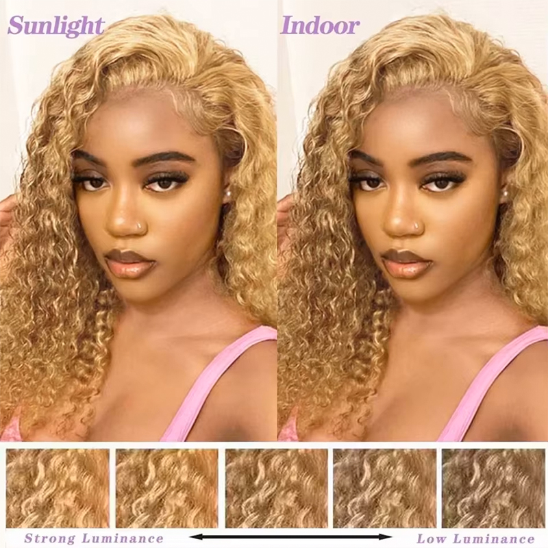 ハニーブロンドディープウェーブウィッグ人毛13x6 HD透明 - Human Hair Wigs のレビューと価格