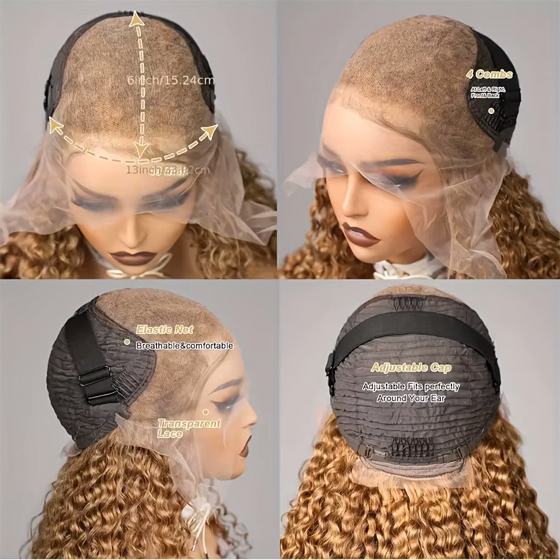 ハニーブロンドディープウェーブウィッグ人毛13x6 HD透明 - Human Hair Wigs のレビューと価格