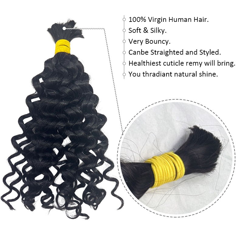 水波状のバルク人毛、編み込み用、カール、ウェフトなし、ブラジ - Water Wave Bulk Human Hair For Braiding のレビューと価格