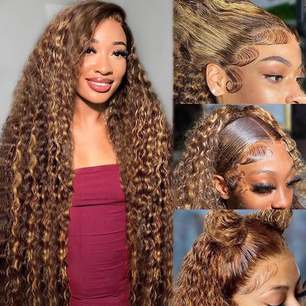 36インチ ディープウェーブ P4/27 ハイライト オンブ - Lace Front Wigs のレビューと価格