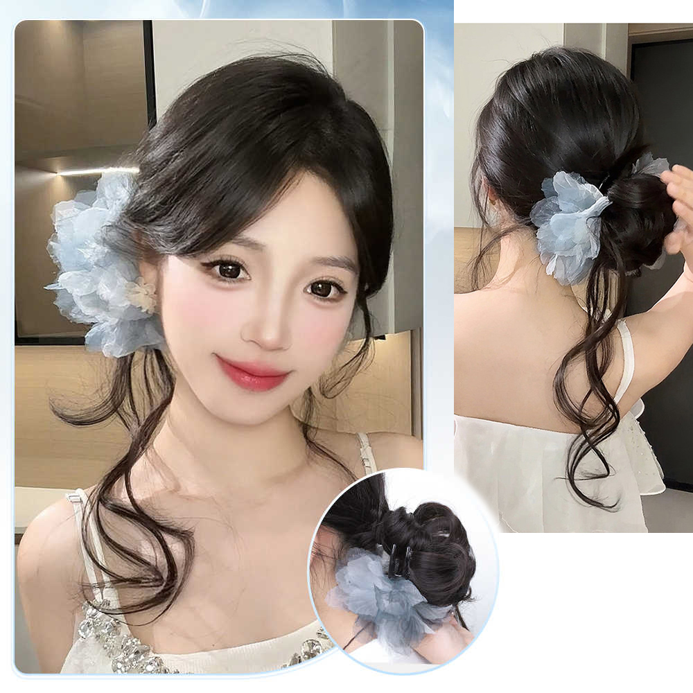 合成ショートウェーブカーリーフラワーメッシーエレガントバンヘ - Claw Clip Messy Bun Hair Piece のレビューと価格