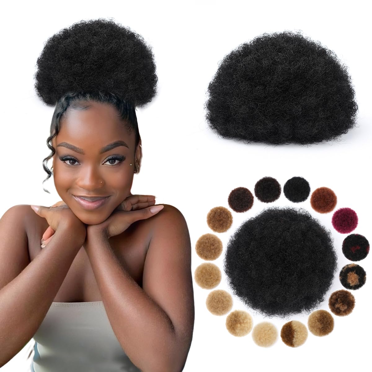 アフロパフ合成ドローストリングポニーテール縮れ毛ヘアバンクリ - Drawstring Afro Curly Puff Ponytail のレビューと価格
