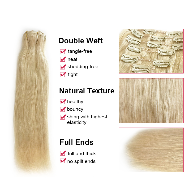 アリクイーン 7ピース クリップ式ヘアエクステ 本物の人毛  - Seamless Clip In Hair Extensions Human Hair のレビューと価格