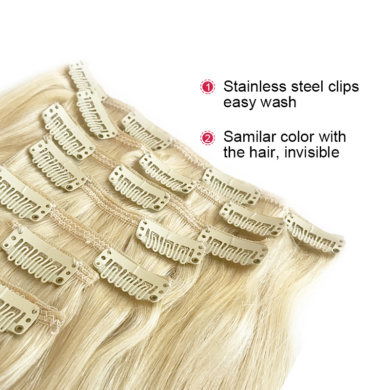 アリクイーン 7ピース クリップ式ヘアエクステ 本物の人毛  - Seamless Clip In Hair Extensions Human Hair のレビューと価格
