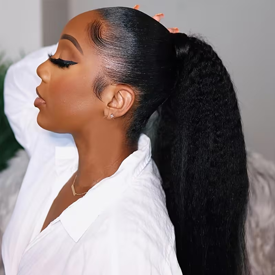 100 グラム変態ストレート人毛ラップアラウンドポニーテール - Seamless Clip In Hair Extensions Human Hair のレビューと価格