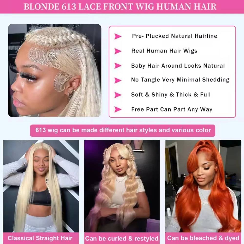 人毛 613 220% 密度 ハニーブロンド ストレートウィ - Hd Lace Frontal Wig Human Hair Pre Plucked のレビューと価格