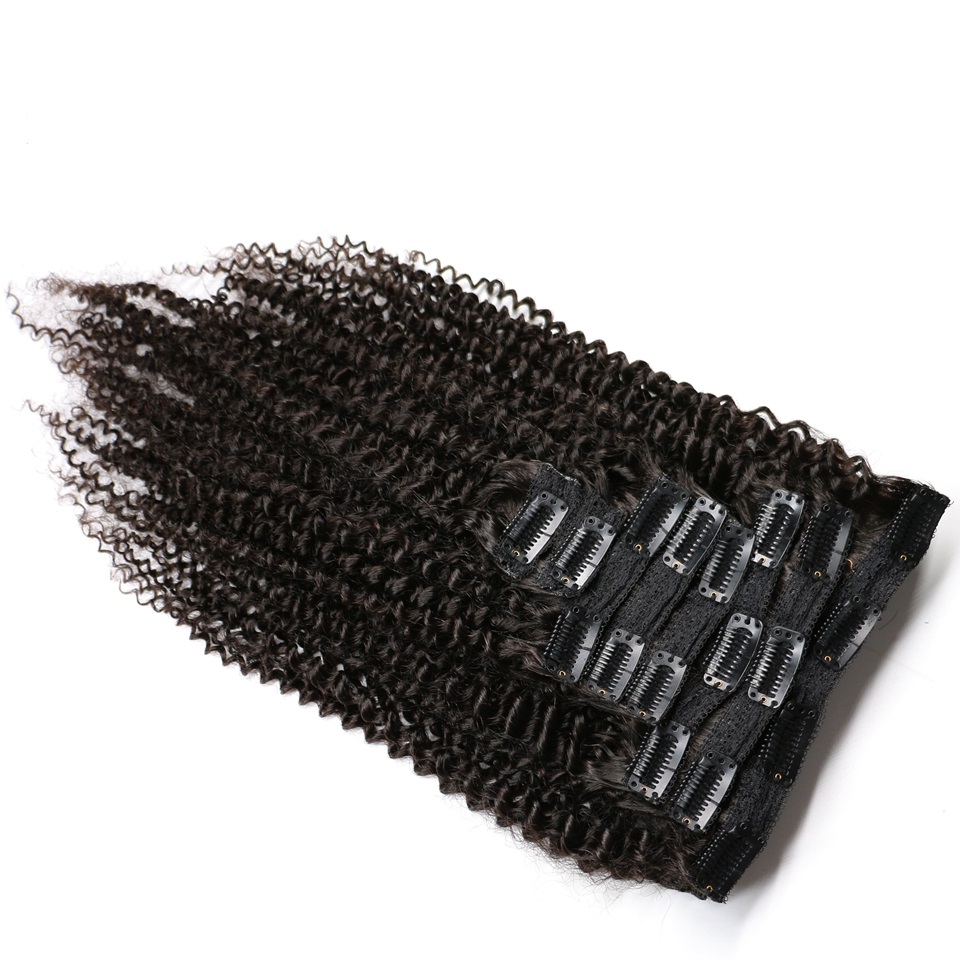縮れ毛のクリップ式人毛エクステ、女性用フルヘッド、アフロ縮れ - Seamless Clip In Hair Extensions Human Hair のレビューと価格