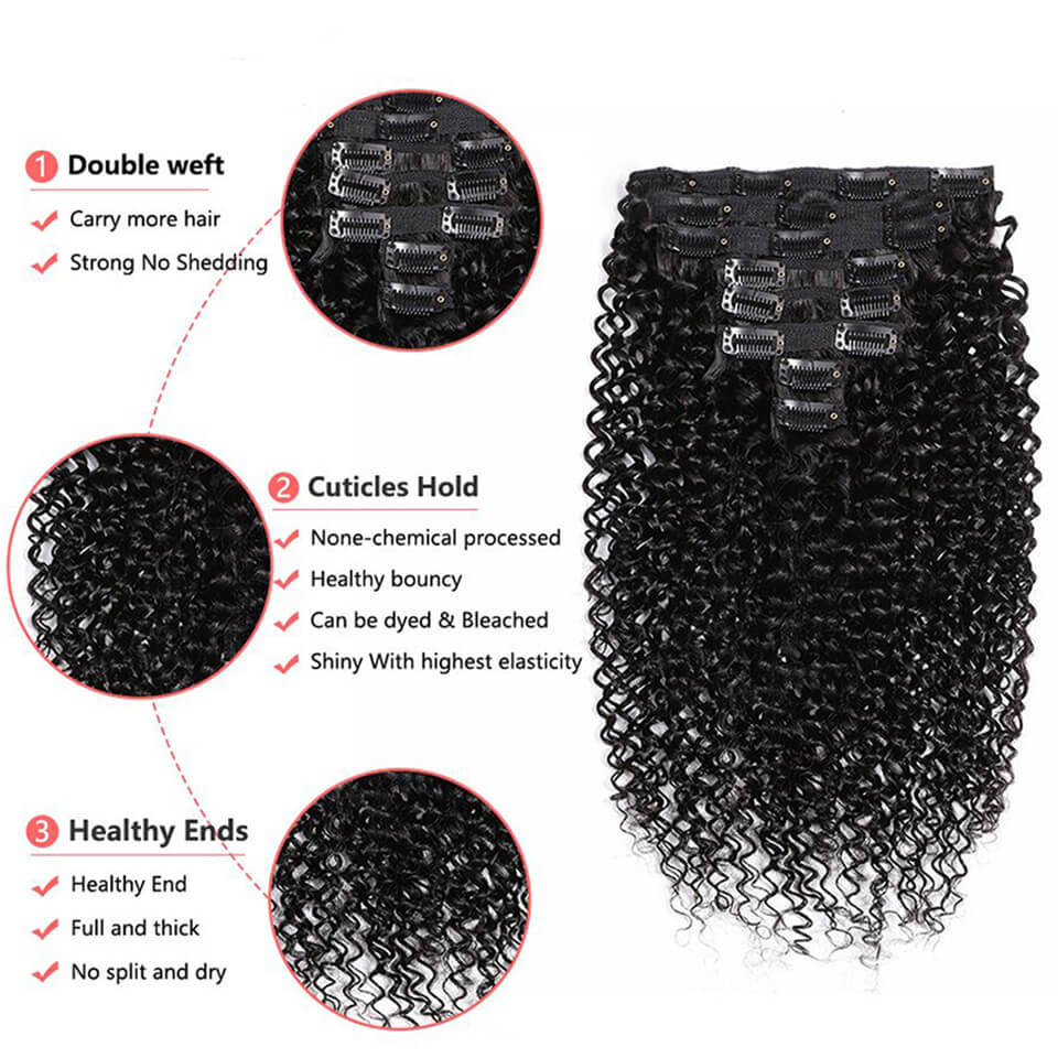縮れ毛のクリップ式人毛エクステ、女性用フルヘッド、アフロ縮れ - Seamless Clip In Hair Extensions Human Hair のレビューと価格