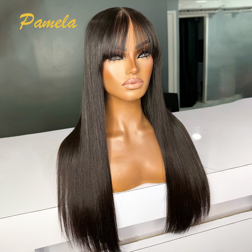 ブラジル産プレカットボーンストレート人毛ウィッグ、前髪付き3 - Human Hair Wigs のレビューと価格