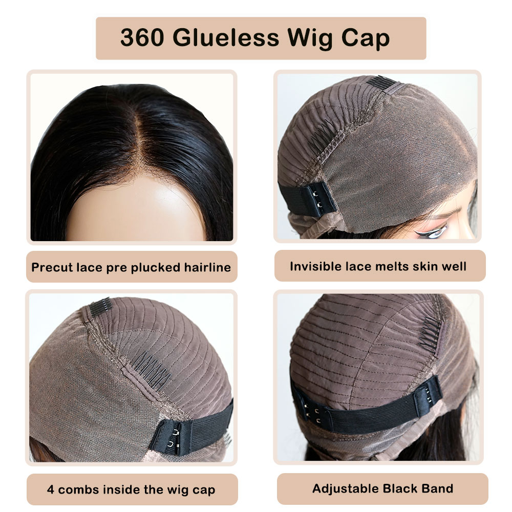 ブラジル産プレカットボーンストレート人毛ウィッグ、前髪付き3 - Human Hair Wigs のレビューと価格