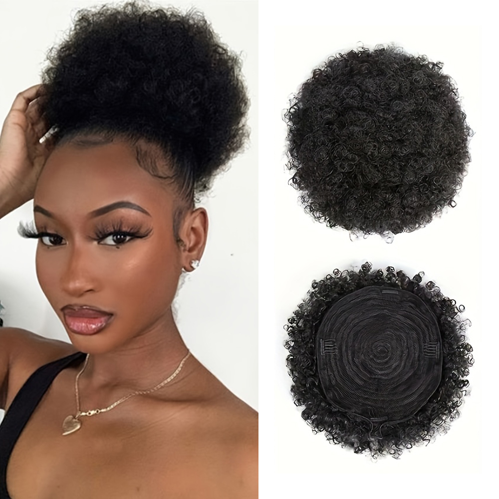 アフロキンキーパフ 100%人毛 バンズ ポニーテール 12 - Drawstring Afro Curly Puff Ponytail のレビューと価格